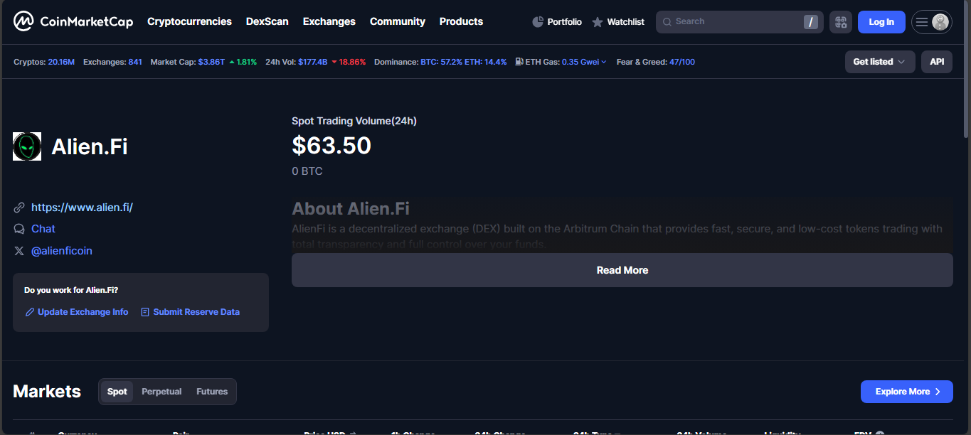 Alien.Fi crypto exchange platform
