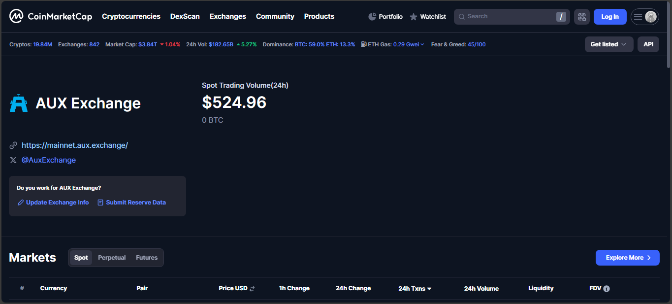 AUX decentralized exchange on Aptos blockchain
