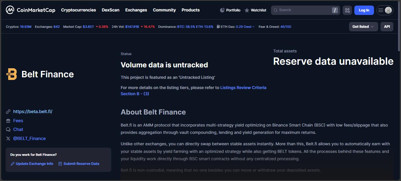Belt Finance yield optimizer on BSC