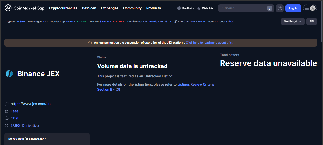Binance JEX derivatives trading exchange