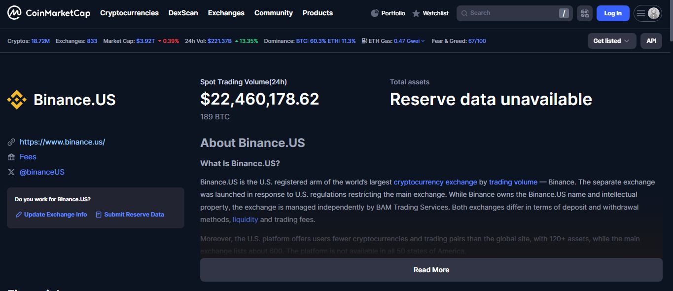 Binance US crypto exchange platform