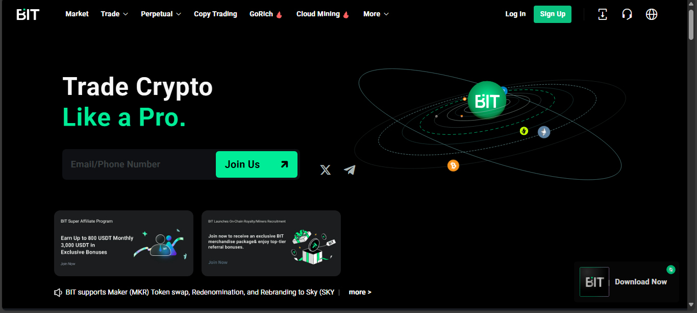 Bit.com crypto exchange interface