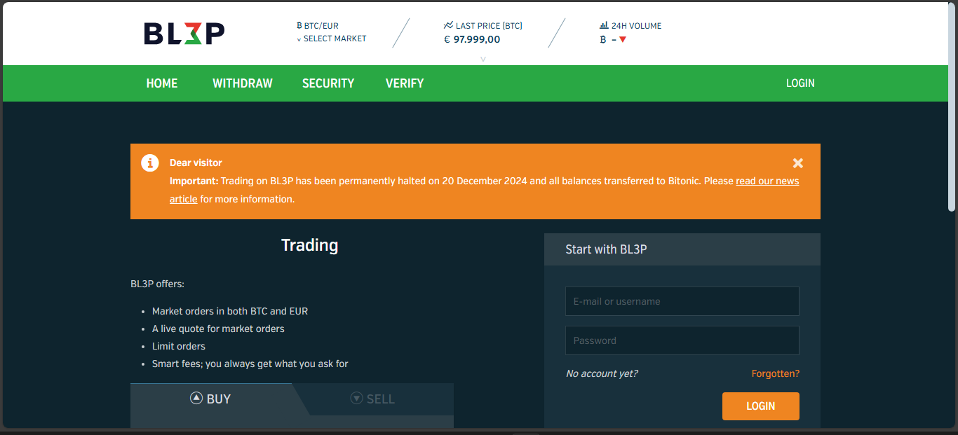 BL3P Dutch BTC/EUR exchange