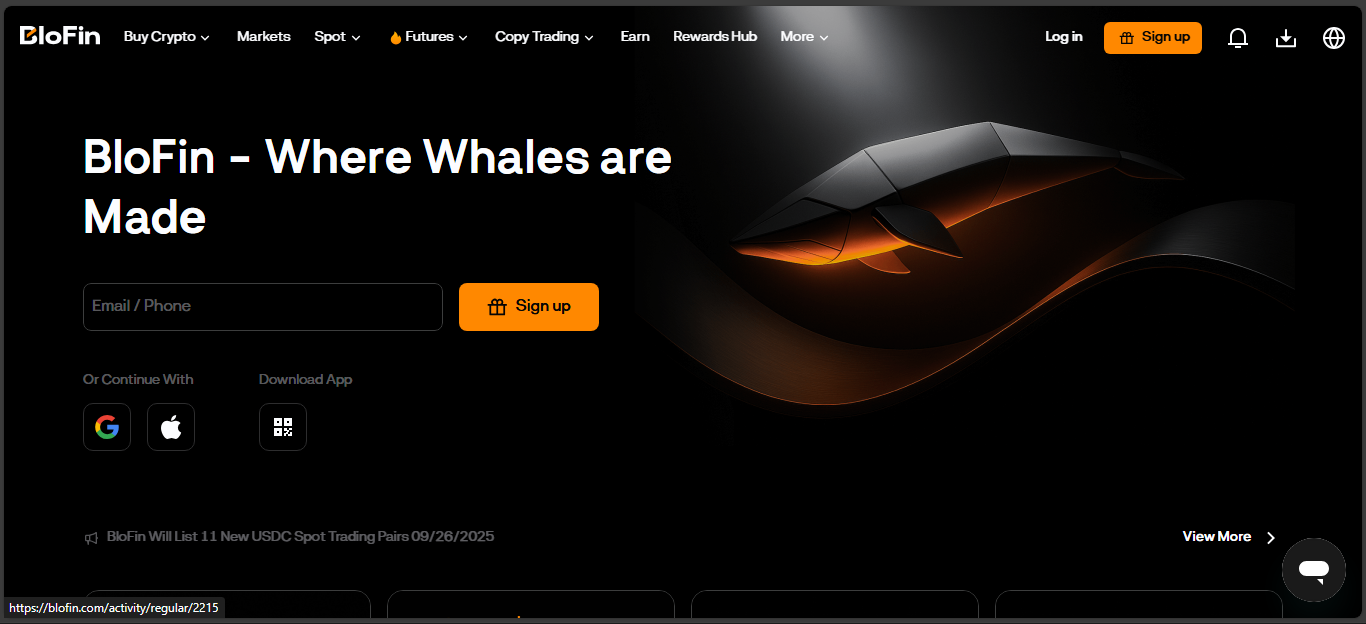 BloFin crypto exchange interface