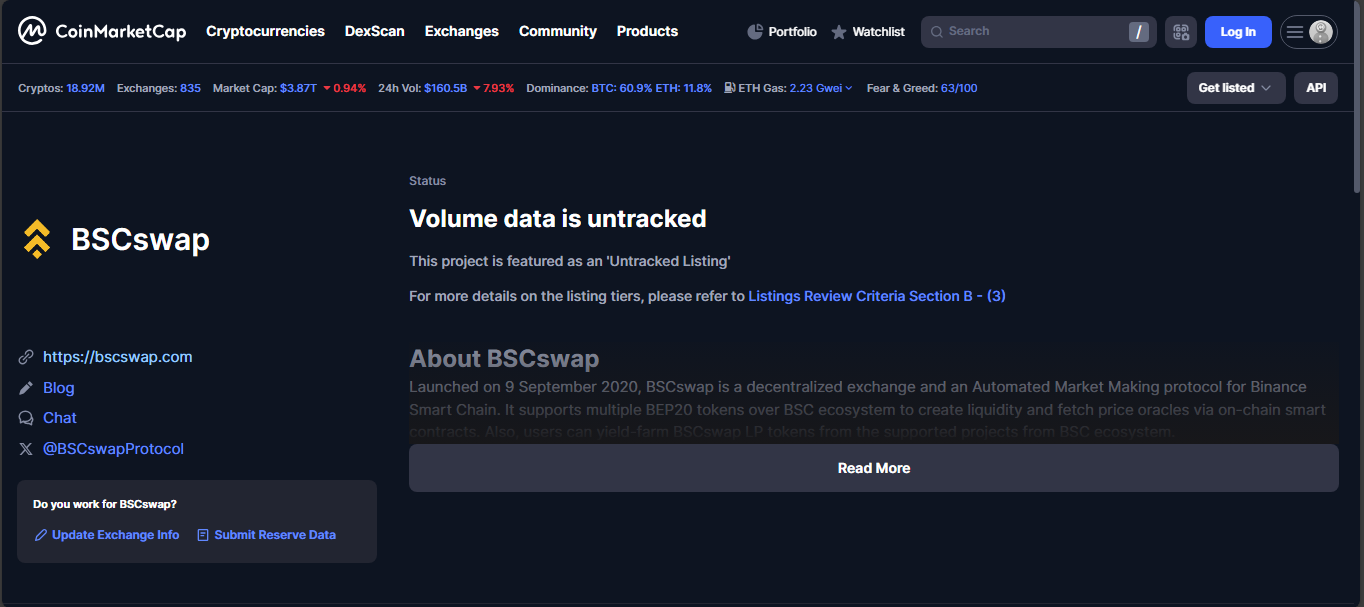 BSCswap inactive AMM DEX on BNB Chain