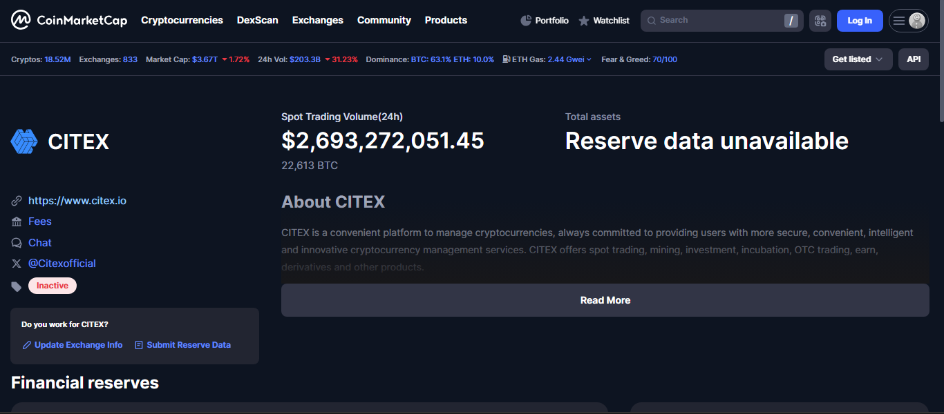 Citex exchange trading interface