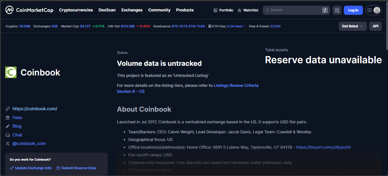 CoinBook U.S. crypto exchange with zero-fee trading now inactive