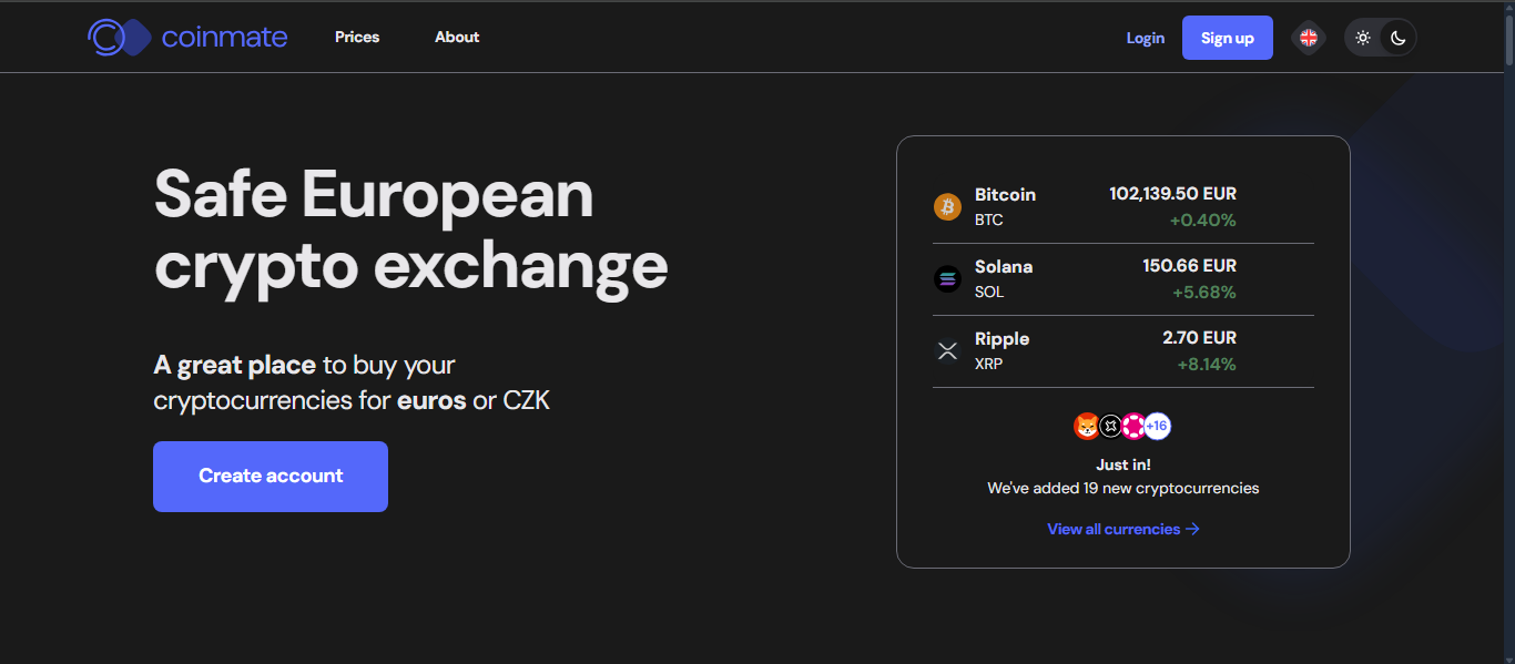 CoinMate crypto exchange platform