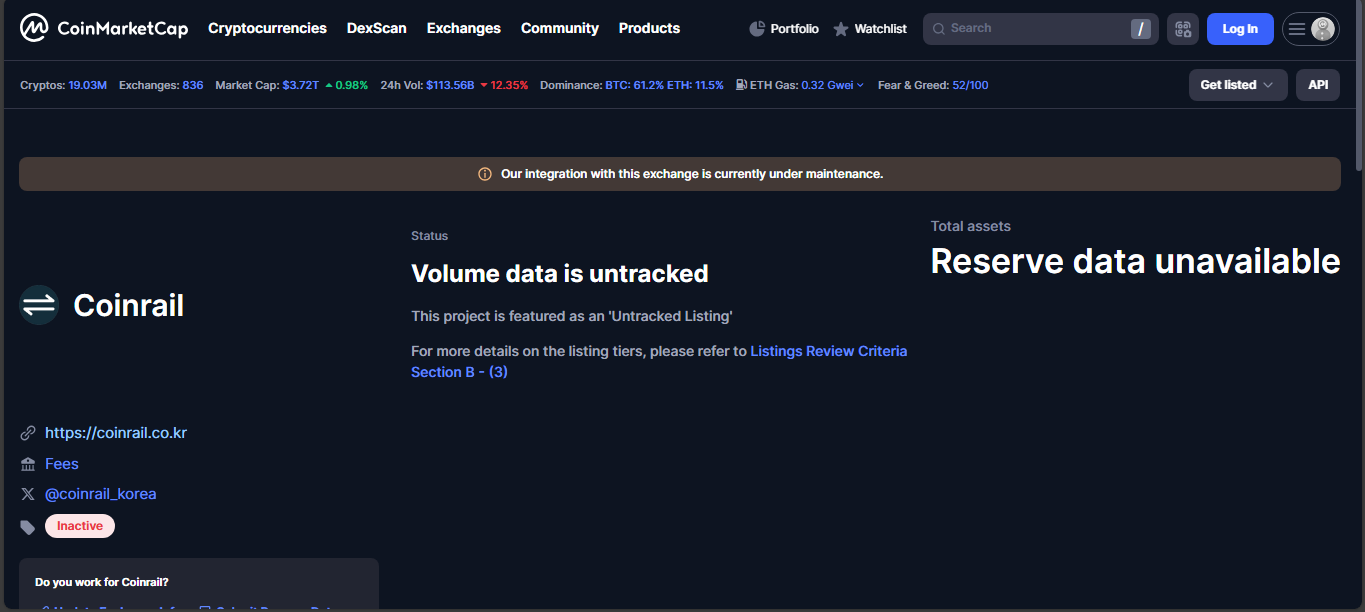 Coinrail exchange that was hacked and shut down, now offline