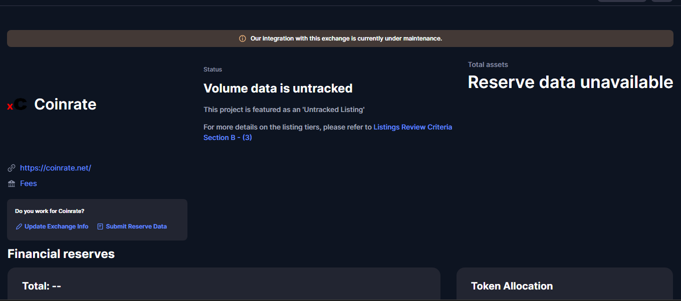 Coinrate inactive exchange screen