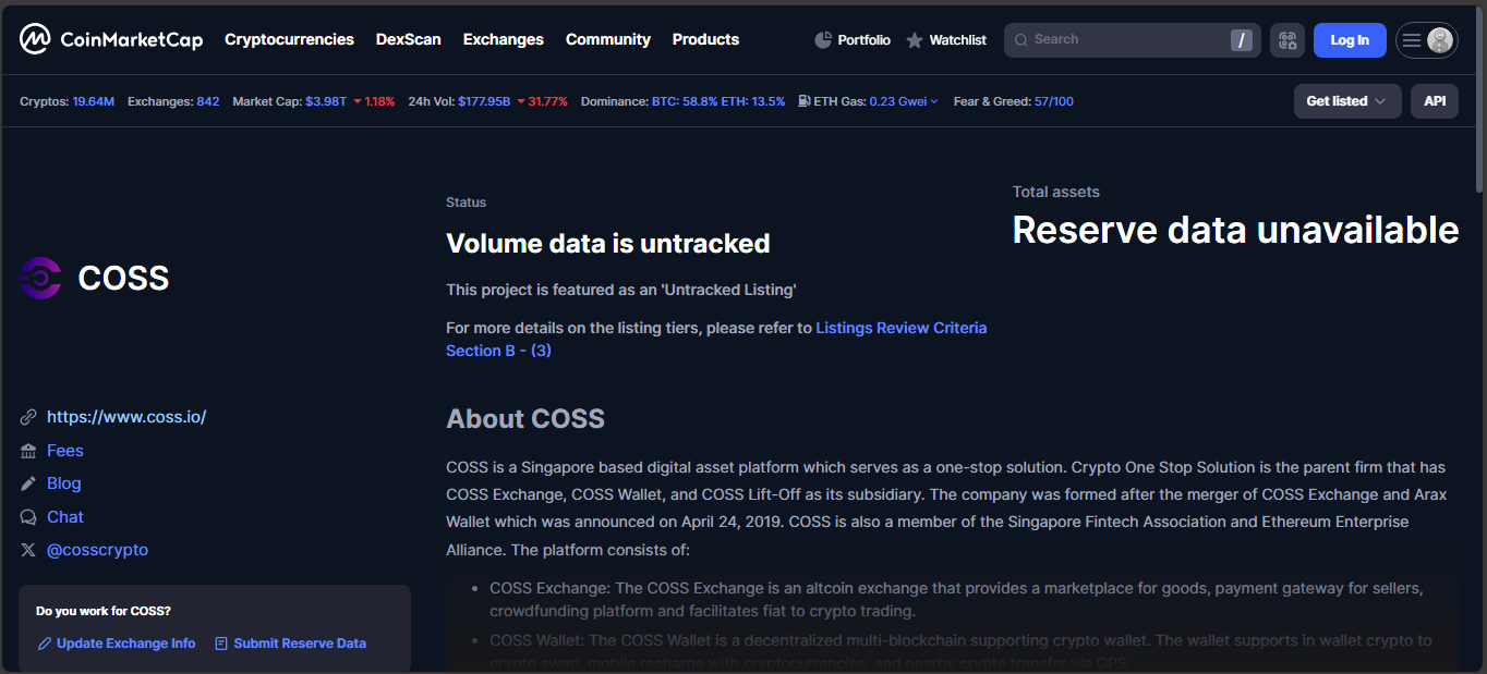 COSS Exchange - Singapore-based all-in-one crypto platform with COS token