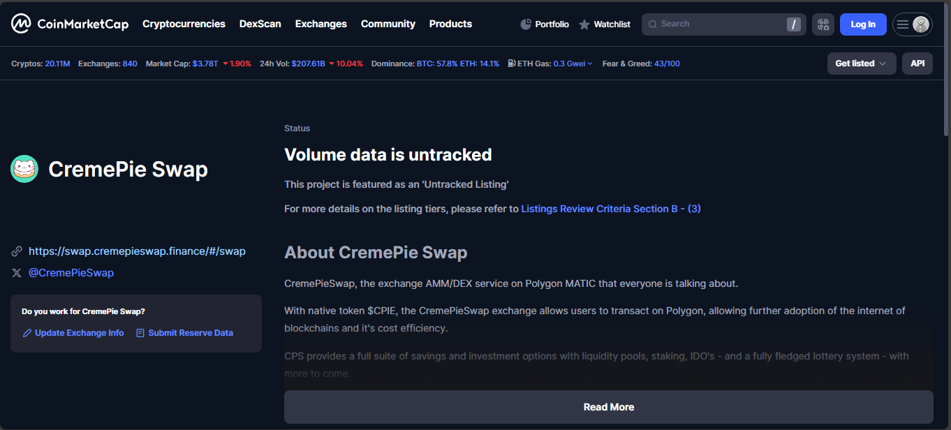CremePie Swap CPIE token exchange