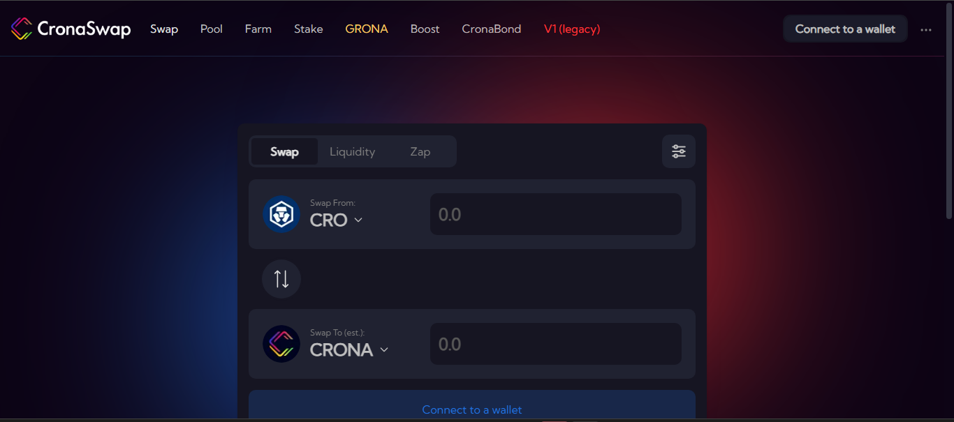 CronaSwap AMM on Cronos chain interface