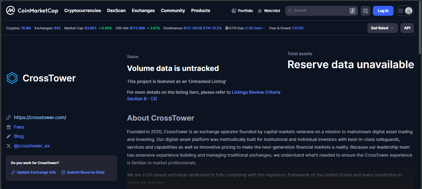 CrossTower crypto exchange platform