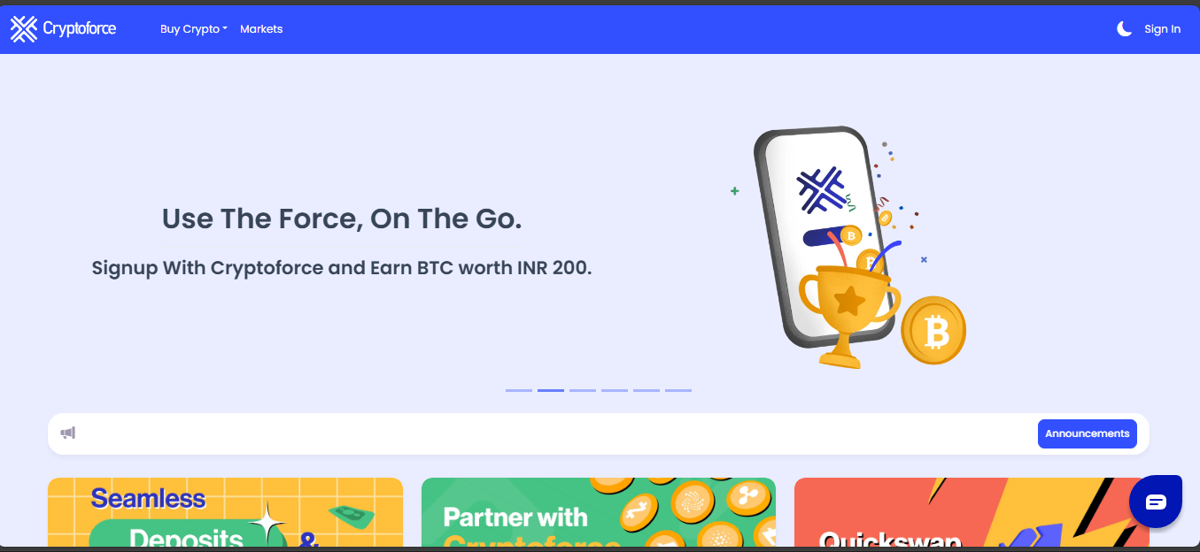 CryptoForce Indian exchange with no trading activity