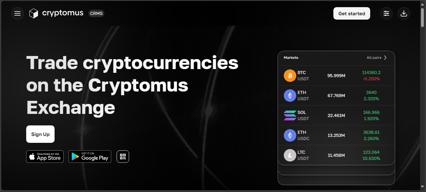Cryptomus centralized exchange with P2P trading and wallet integration