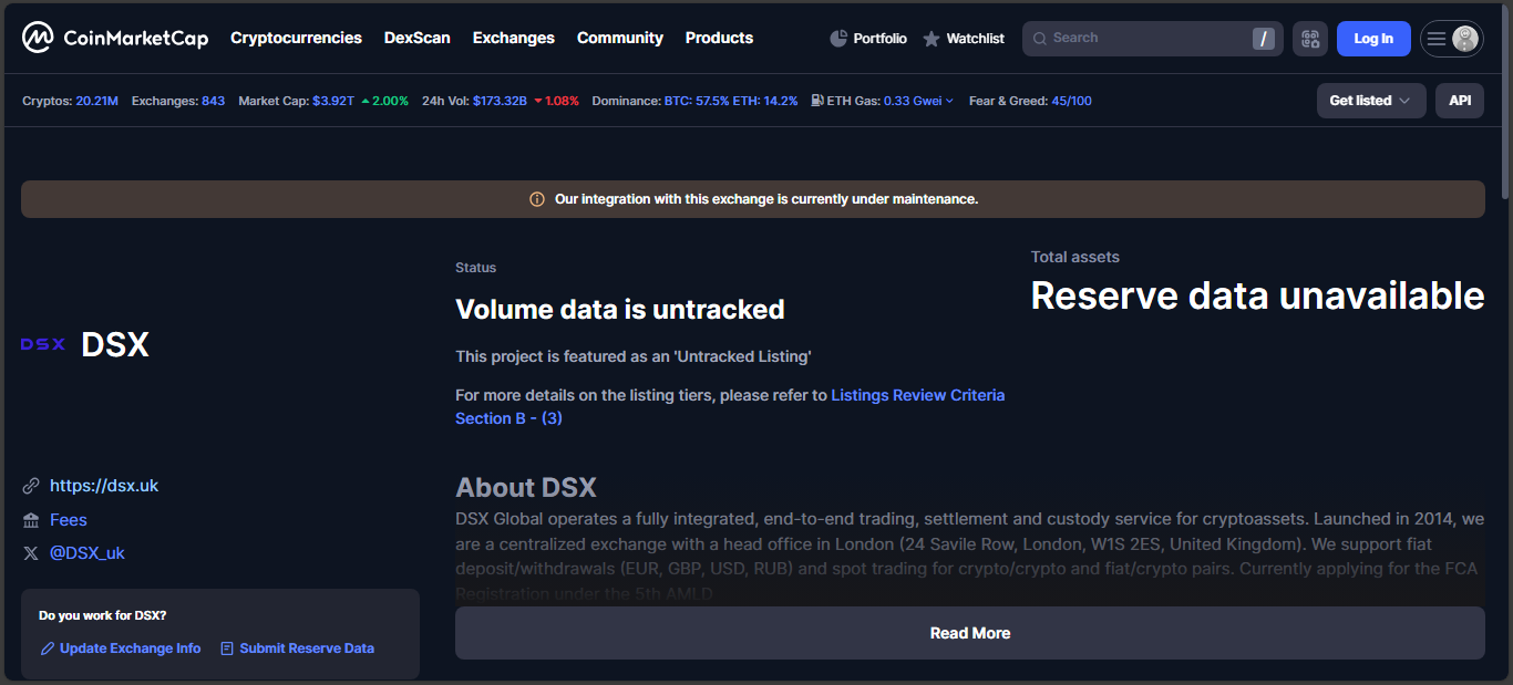 DSX crypto exchange platform
