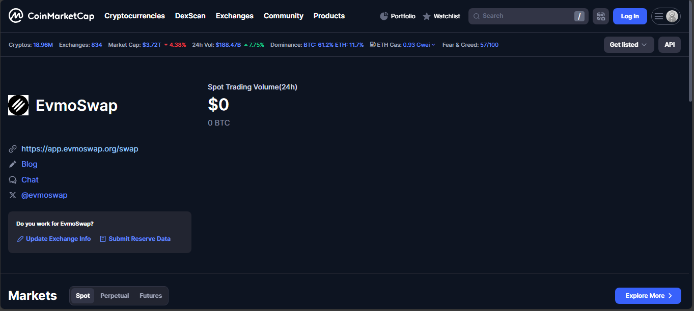 EvmoSwap inactive DEX on Evmos blockchain