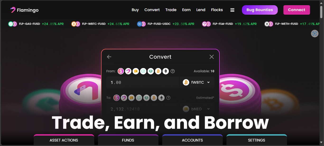Flamingo Finance crypto exchange platform