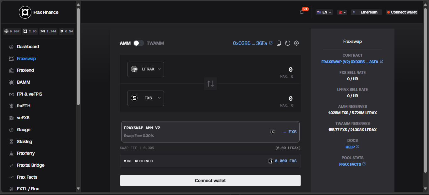Fraxswap v2 Ethereum DEX with TWAMM mechanics