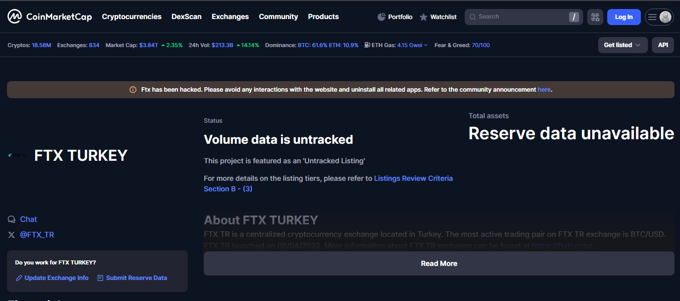 FTX Turkey fiat trading interface
