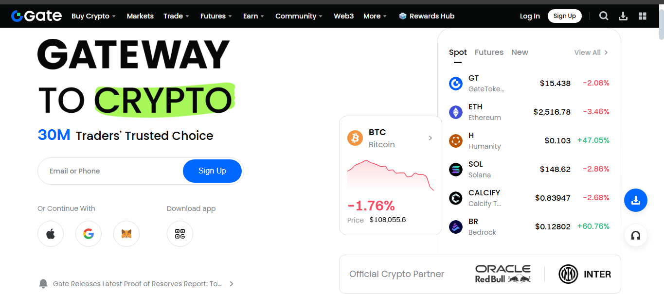 Gate crypto exchange interface