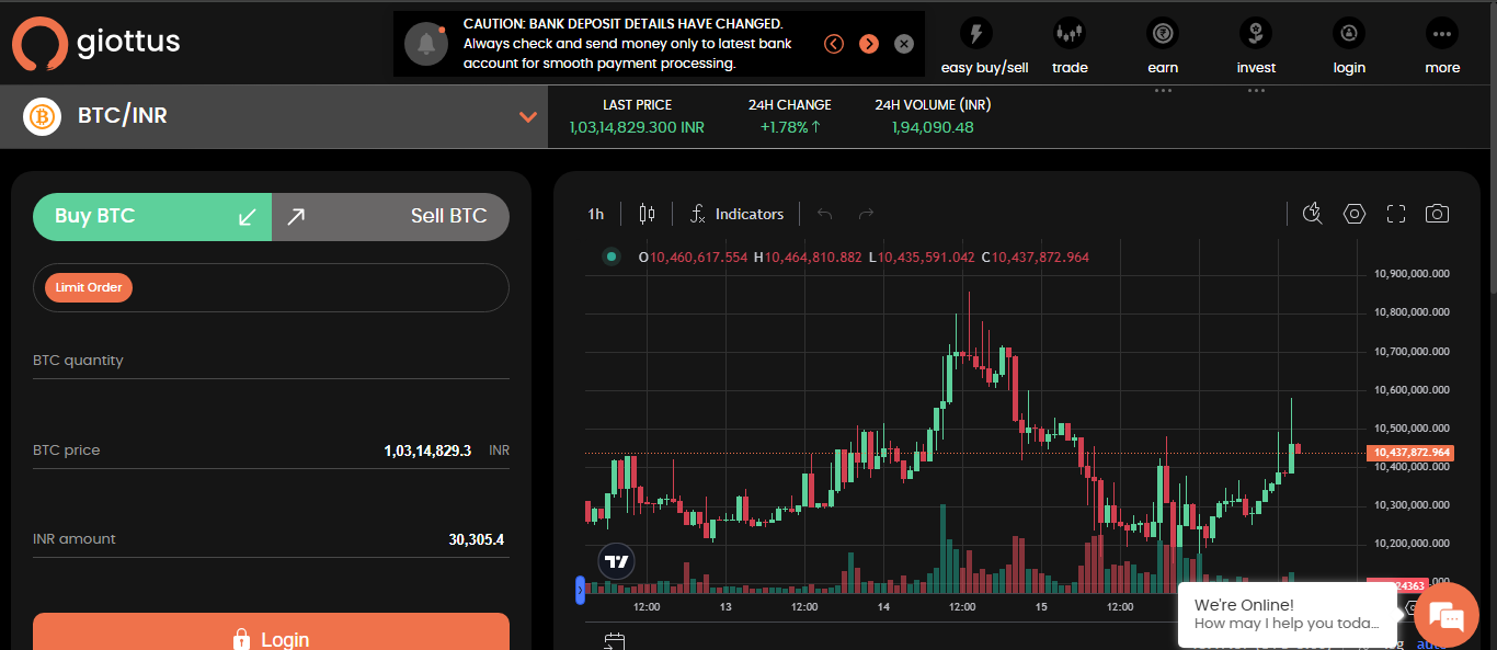 Giottus crypto platform interface