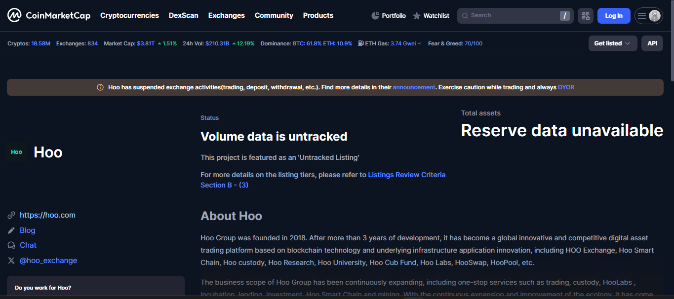 Hoo exchange interface overview