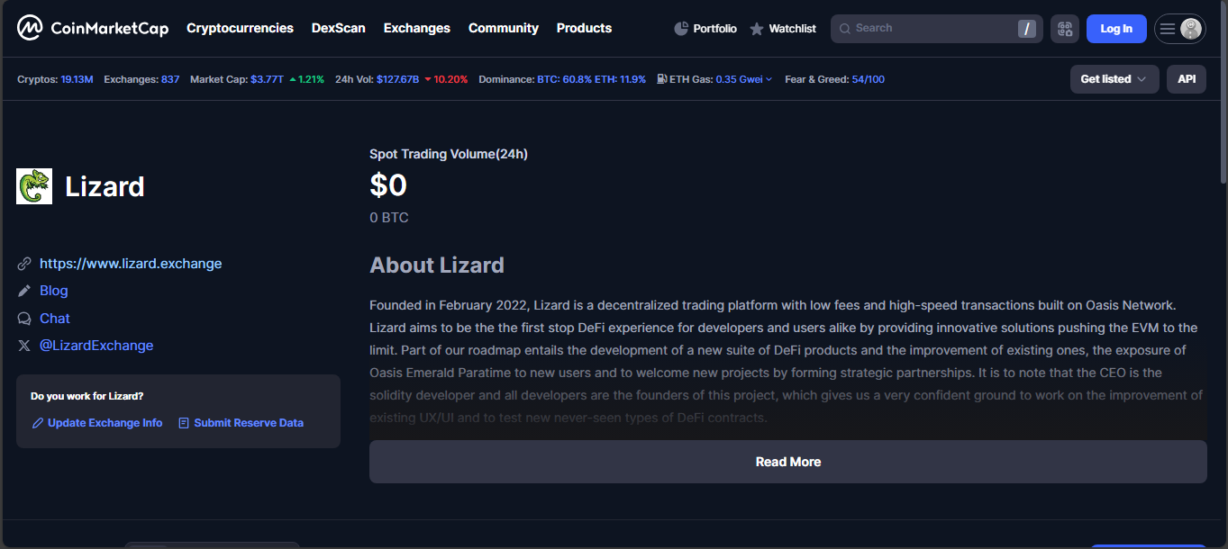 Lizard Oasis-based DEX with no real activity in 2025