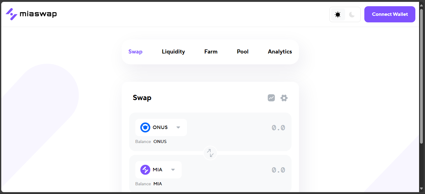 MiaSwap DEX on ONUS Chain with fading activity