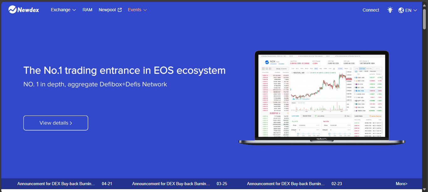 Newdex EOS decentralized exchange interface
