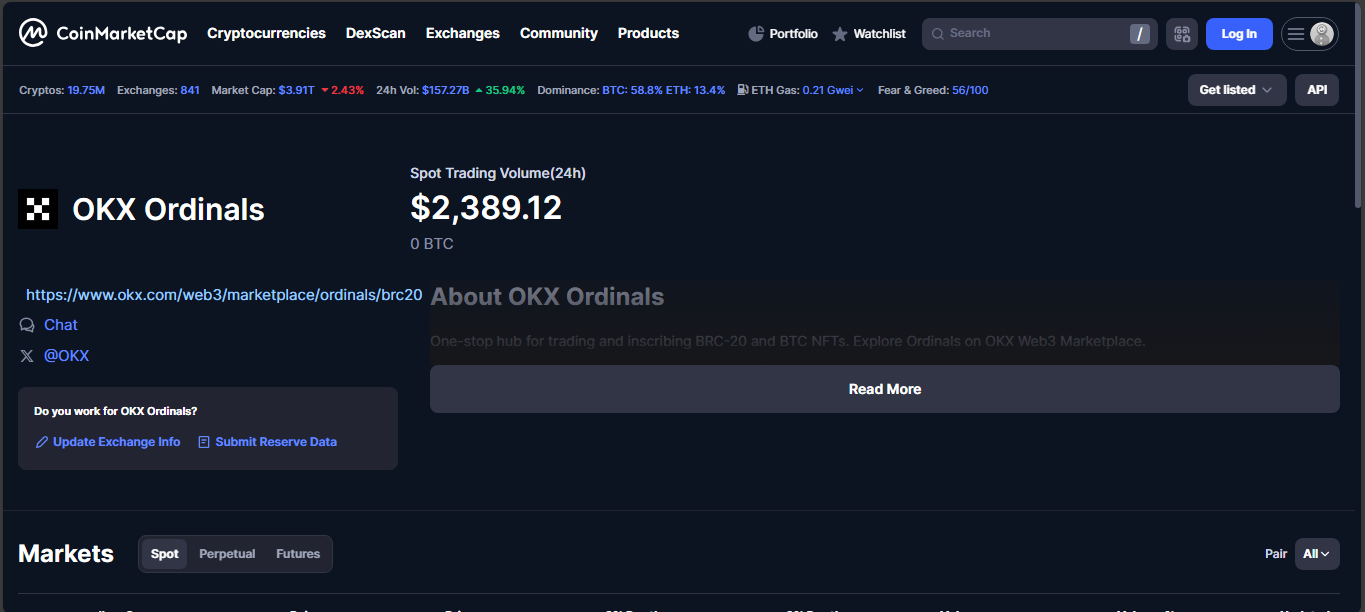 OKX Ordinals crypto exchange platform
