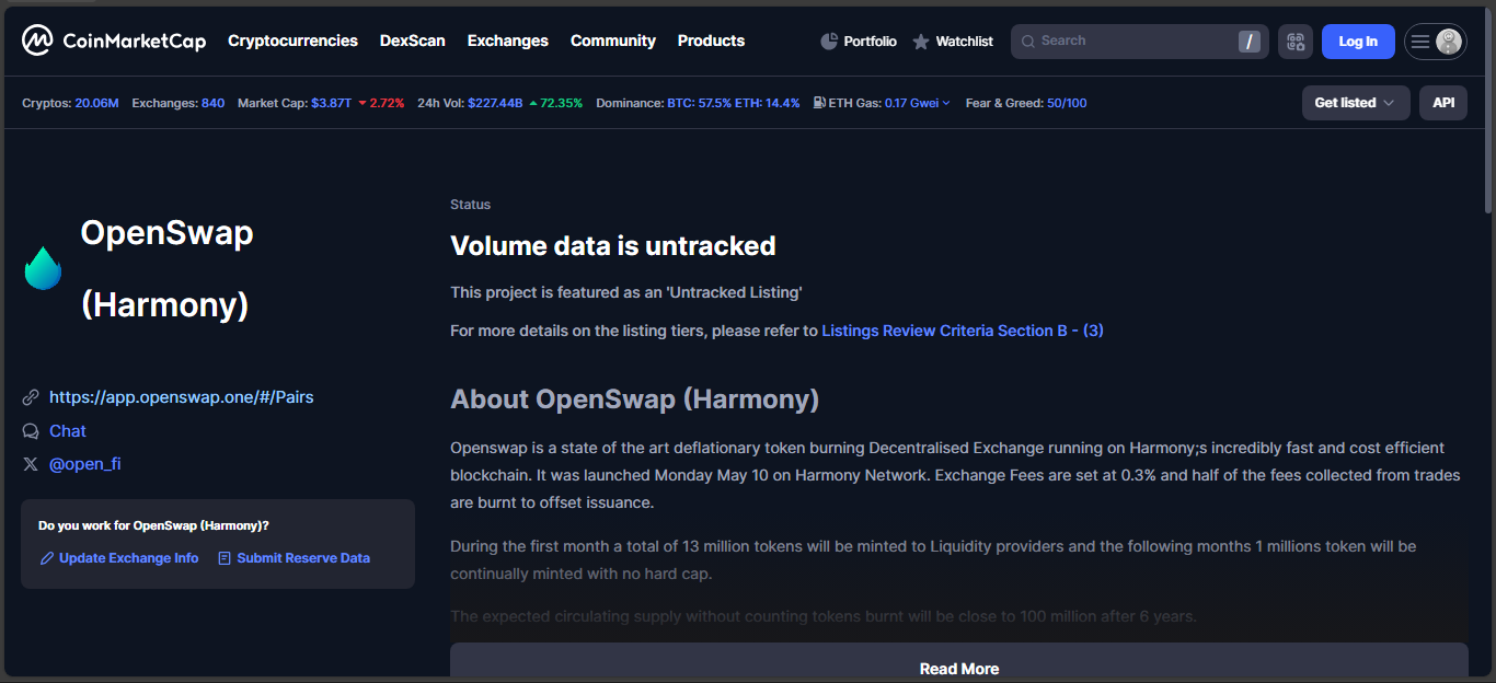 OpenSwap Harmony crypto exchange platform
