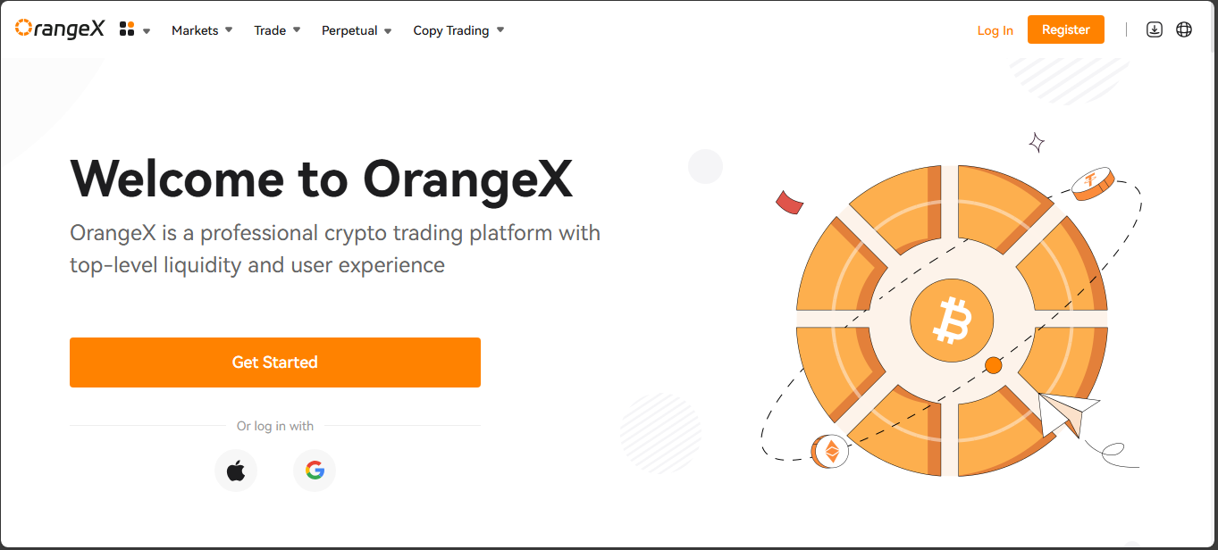 OrangeX crypto exchange with spot, futures and copy trading