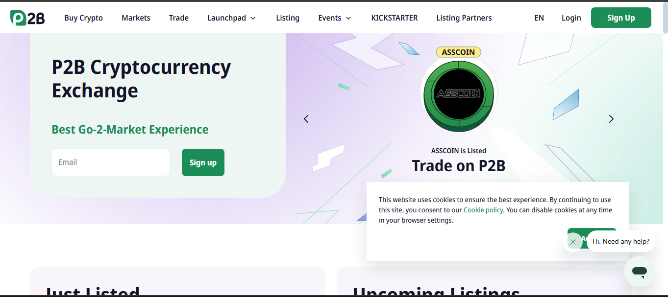 P2B crypto exchange launchpad interface