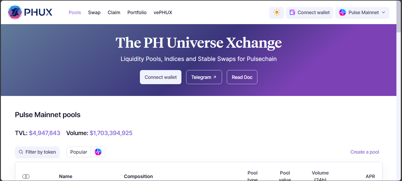 PHUX PulseChain DEX interface