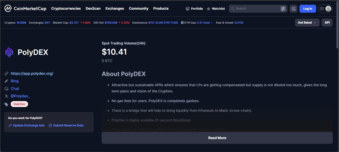 PolyDEX gasless AMM on Polygon with minimal activity in 2025
