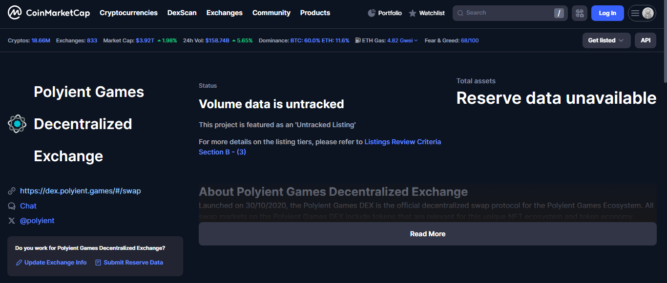 Polyient Games DEX crypto exchange platform