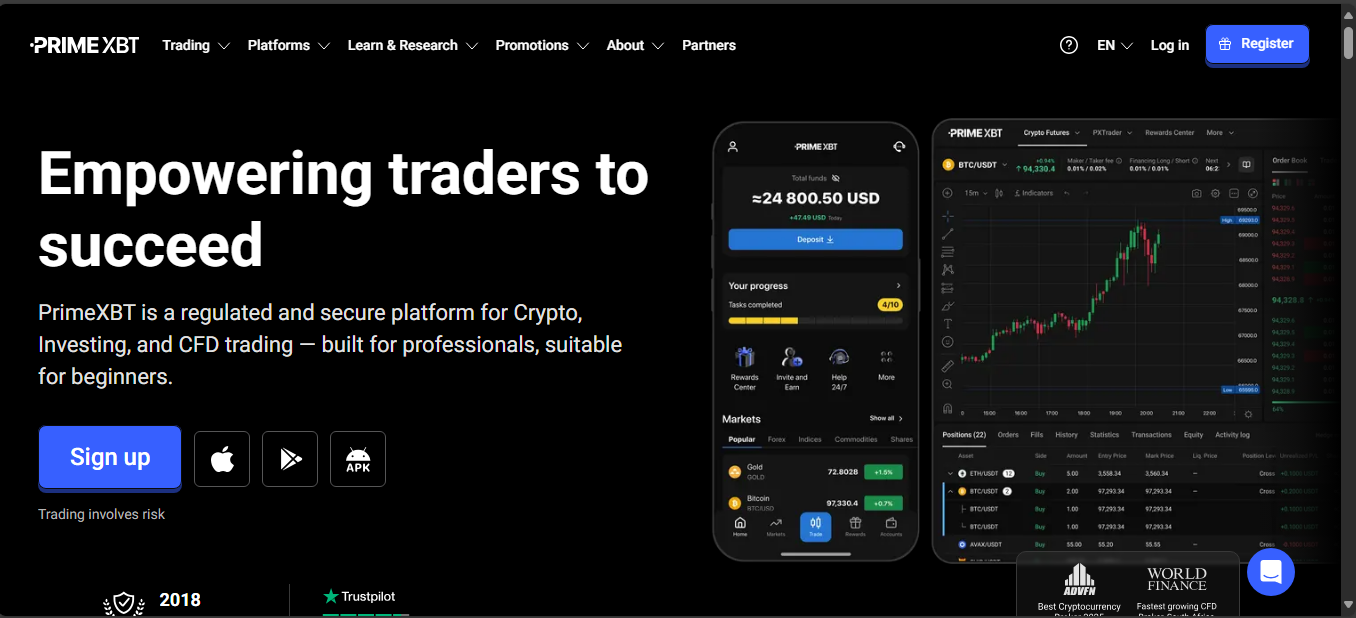 PrimeXBT multi-asset trading platform