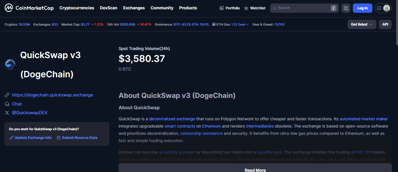 QuickSwap AMM on Dogechain interface