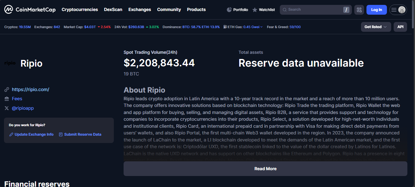 Ripio crypto exchange platform with wallet, card and LatAm coverage