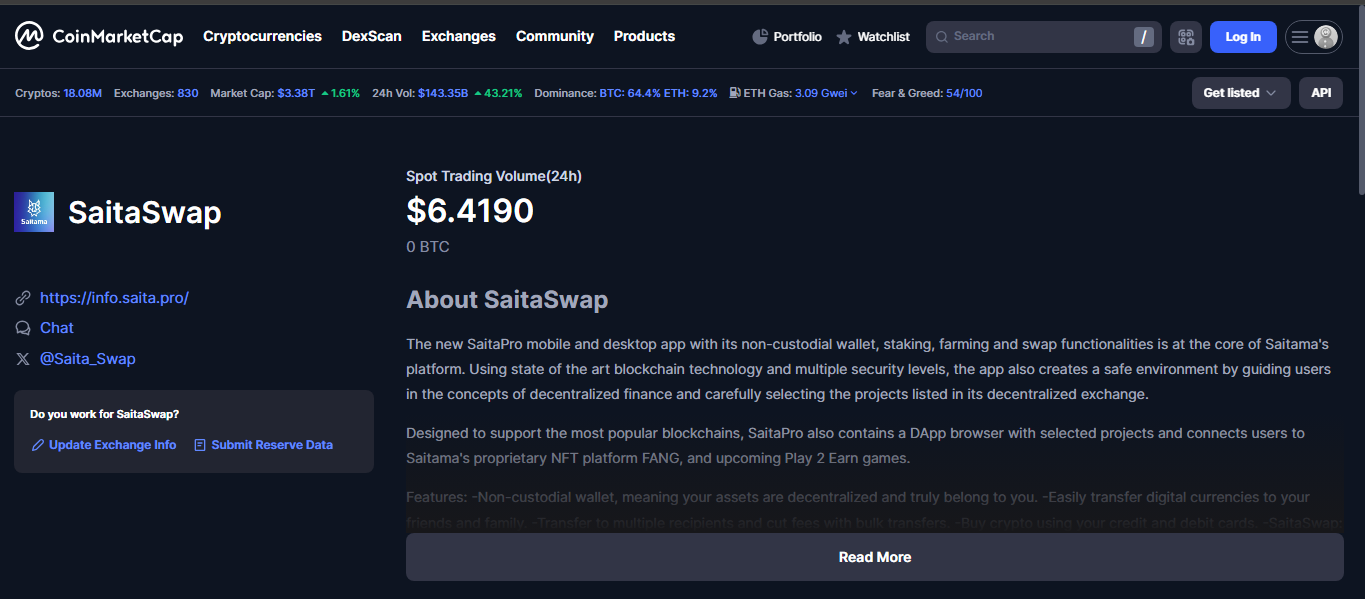 SaitaSwap meme token dex interface