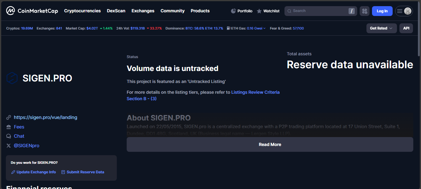 SIGEN.pro zero fee crypto exchange