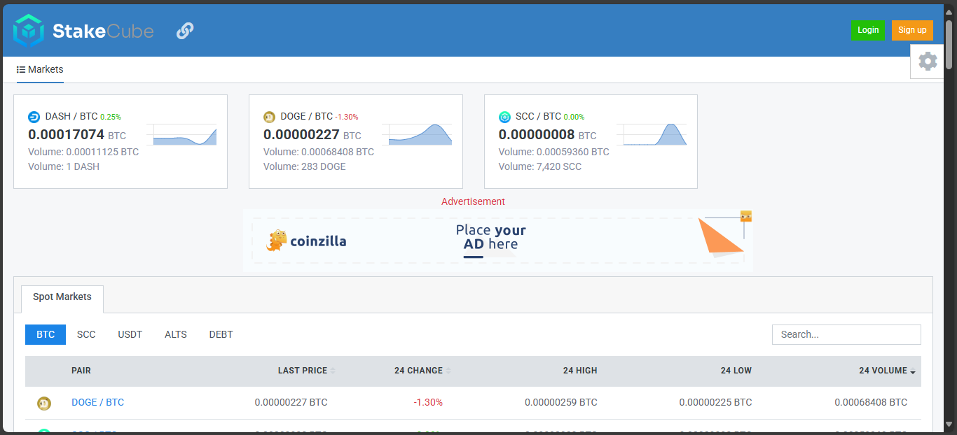 StakeCube exchange dashboard