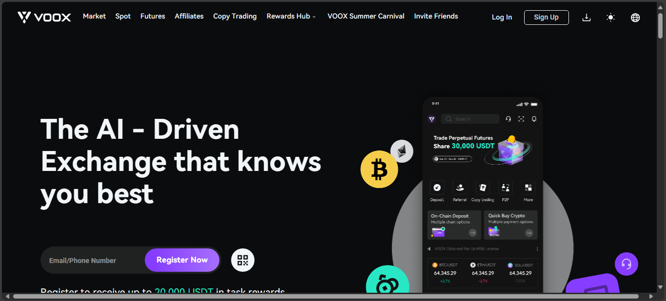 VOOX Exchange trading interface