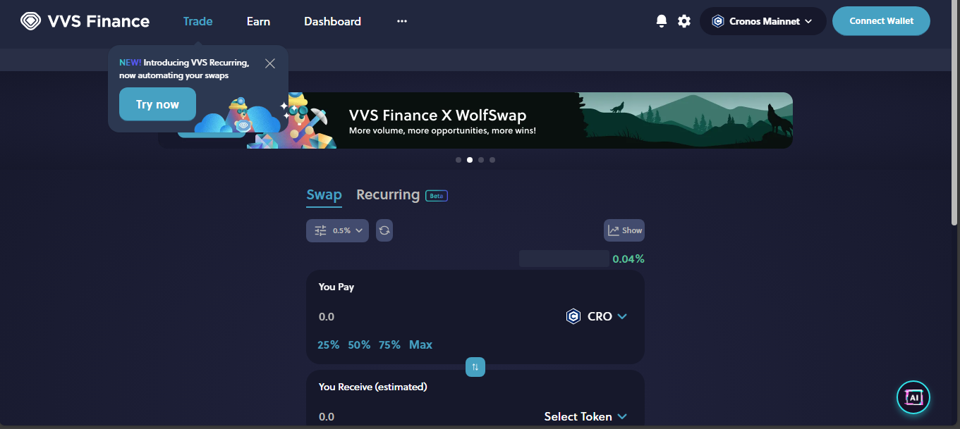 VVS Finance DeFi platform on Cronos