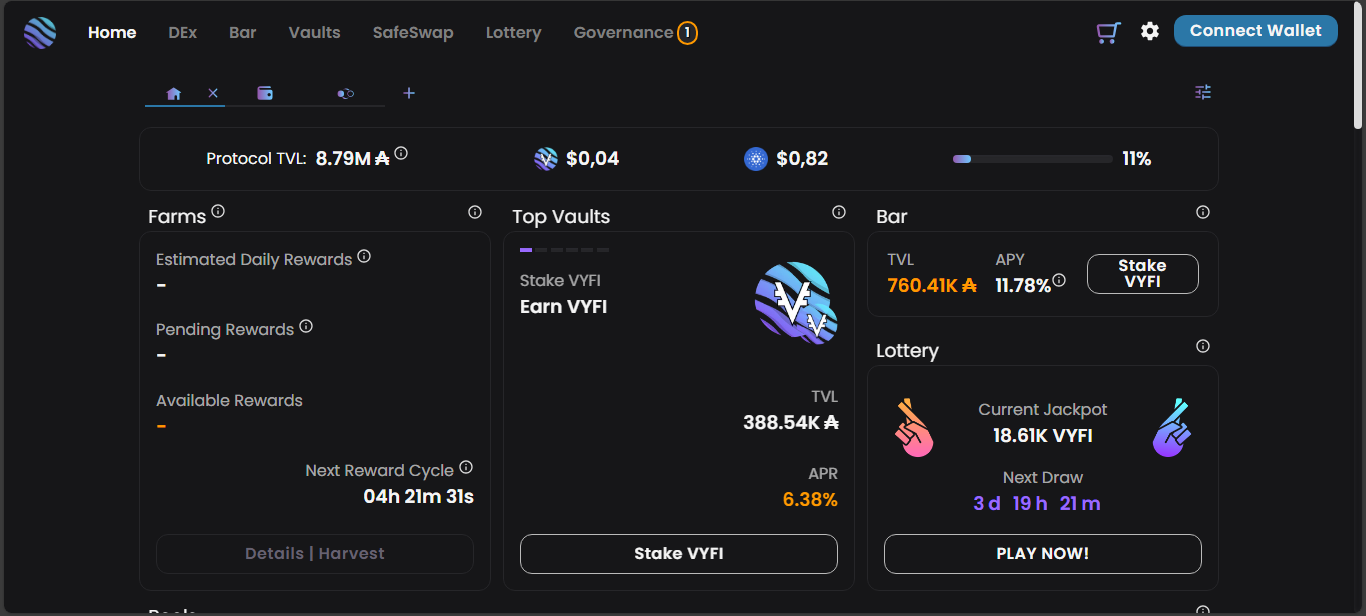VyFinance Cardano DeFi interface