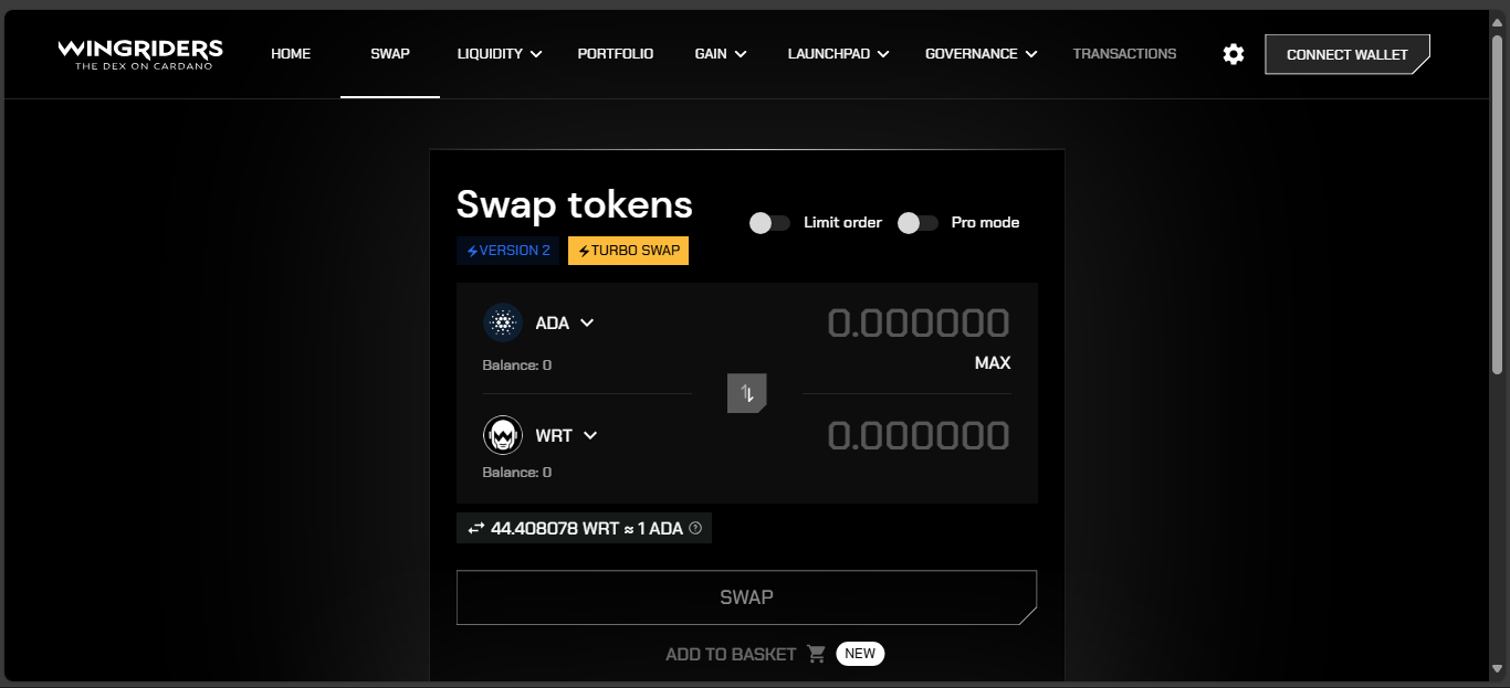 WingRiders DEX on Cardano blockchain with multi-reward farming and ADA staking