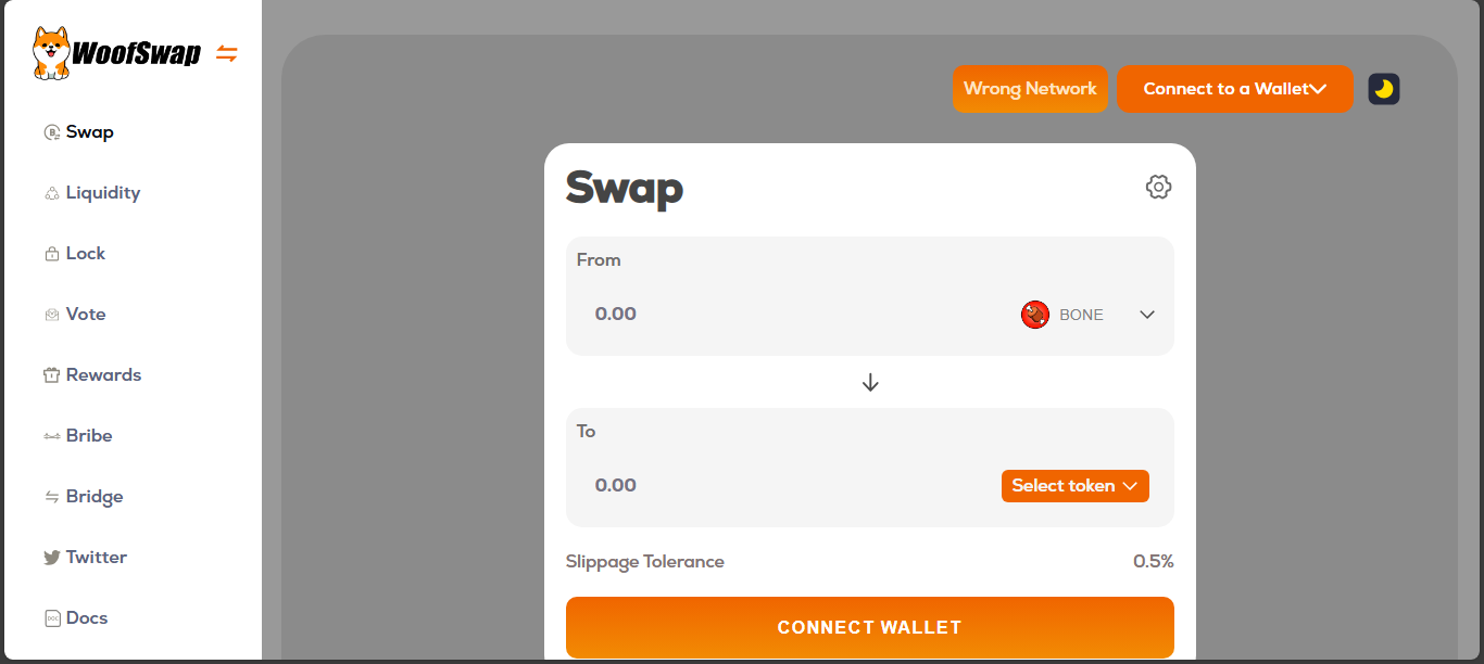 WoofSwap decentralized exchange on Shibarium