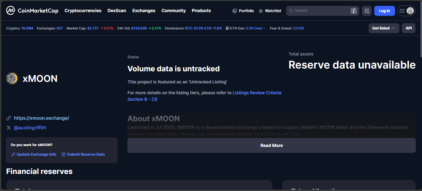 xMOON decentralized exchange for Reddit MOON token with no trading in 2025